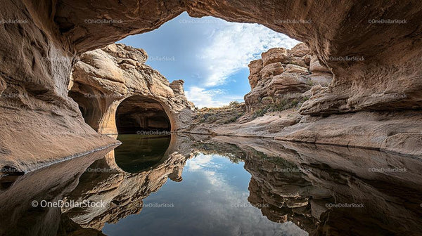 Stunning Sandstone Cave Reflection in Desert Landscape