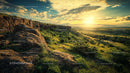 Breathtaking Sunset Over a Verdant Rocky Valley
