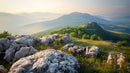 Scenic Mountain View with Sunlit Rocky Terrain