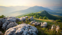 Scenic Mountain View with Sunlit Rocky Terrain