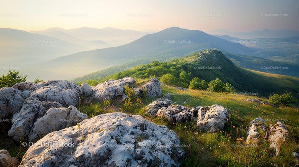 Scenic Mountain View with Sunlit Rocky Terrain