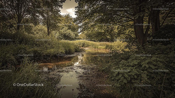 Tranquil River Flowing Through Lush Greenery