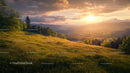 Serene Sunset over Rolling Hills and Lush Meadows