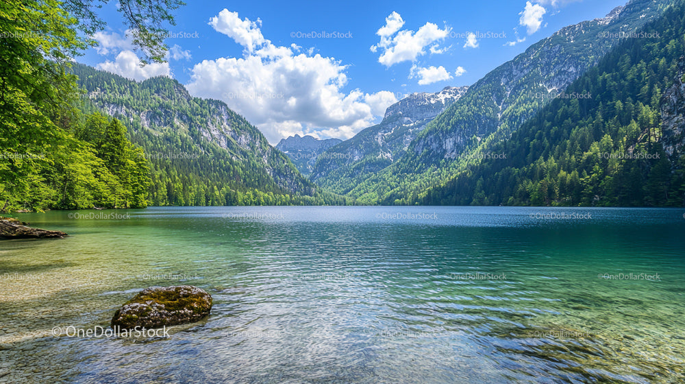 Tranquil Alpine Lake with Majestic Mountain Scenery