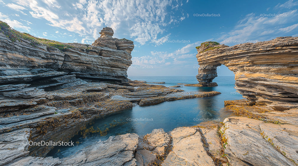 Imposing Rock Formations by a Clear Blue Ocean
