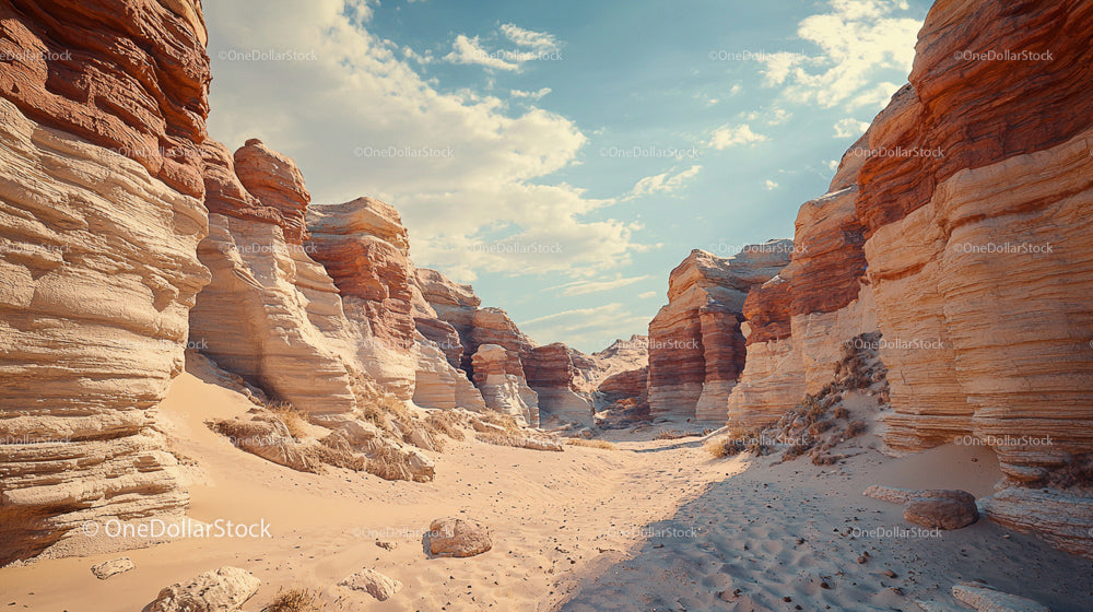 Majestic Sandstone Canyon with Layers Under Blue Sky