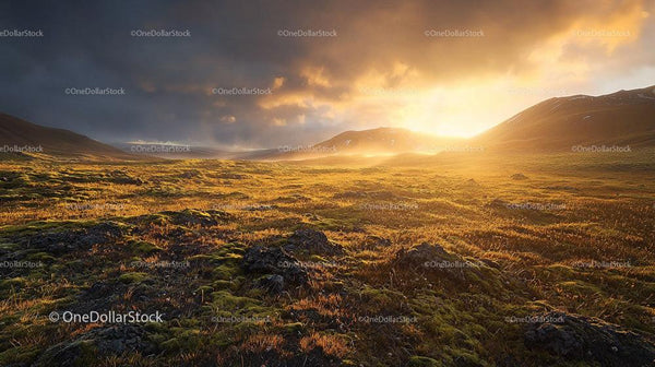 Golden Sunset Over Majestic Mountainous Landscape