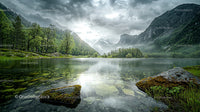 Tranquil Alpine Lake with Majestic Mountain Backdrop