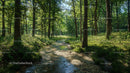 Sunlit Forest Pathway with Flowing Stream in Summer