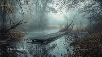 Misty Autumn Morning with Wooden Pier and Foggy Lake