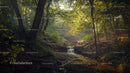 Sunlit Forest Stream with Lush Greenery and Tranquil Atmosphere