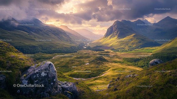 Majestic Landscape of the Scottish Highlands at Dusk