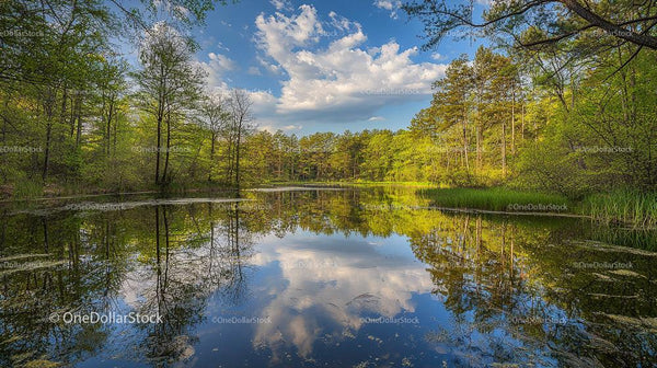 Peaceful Lake with Reflections of Lush Green Forest