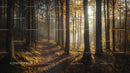 Sunlit Autumn Forest Path with Golden Leaves
