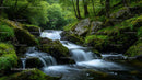 Lush Greenery Surrounds Cascading Waterfall in Tranquil Forest