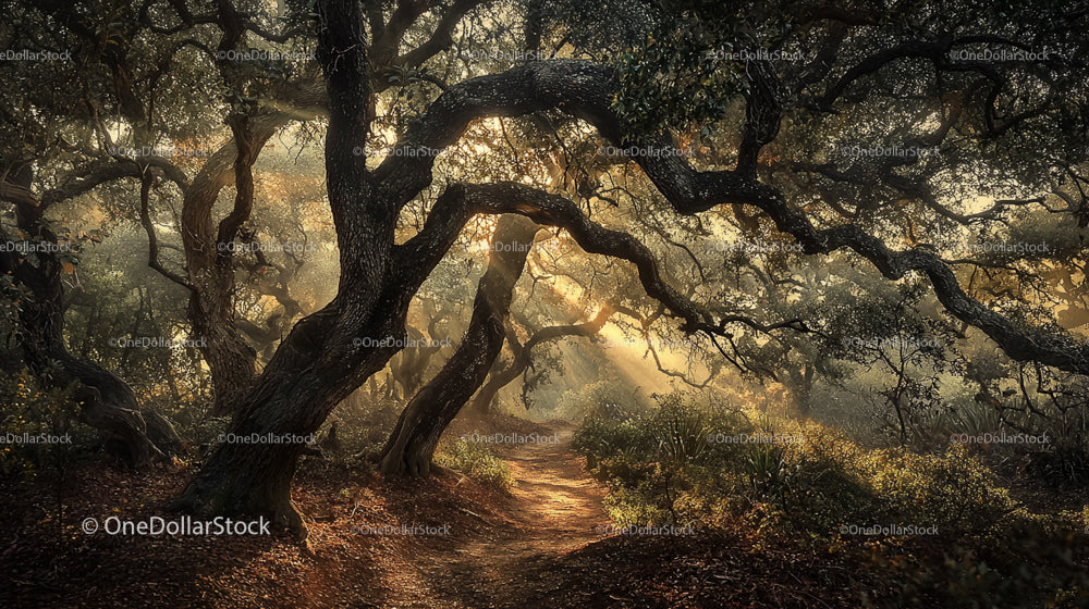 Sunlight Illuminates Enchanted Forest Pathway