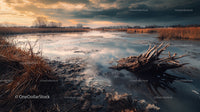 Dramatic Sunset Over Serene Marshland