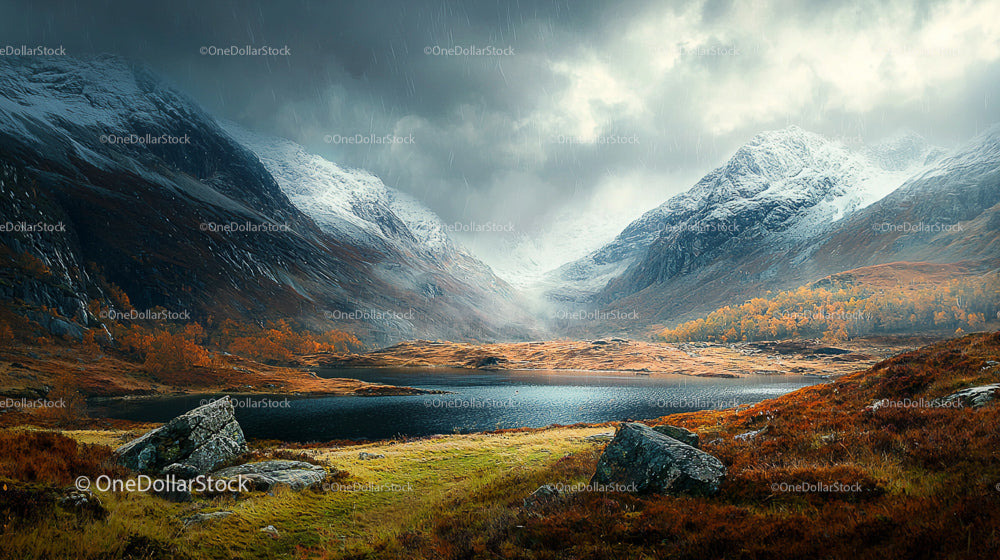 Majestic Mountain Range with Snow-Capped Peaks