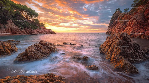 Golden Sunset Over Rocky Mediterranean Coastline