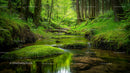 Tranquil Forest Stream with Lush Green Foliage