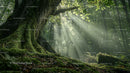 Sunbeams Piercing Through an Enchanted Forest Canopy