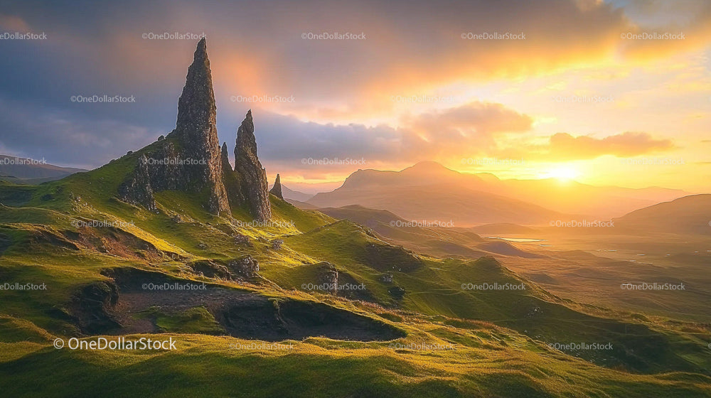 Oszałamiający zachód słońca w Old Man of Storr