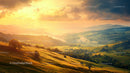 Majestic Sunset Over Rolling Hills and Golden Fields