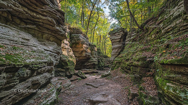 Majestic Sandstone Canyon with Lush Green Foliage