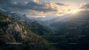 Majestic Mountain Range at Sunset with Lush Green Valleys
