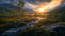 Serene Mountain Landscape at Sunset with Vibrant Foliage