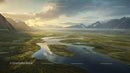 Scenic Mountain Valley with Meandering River and Cloudy Skies