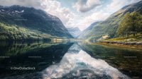 Majestic Mountains Reflected in Serene Lake Under Blue Sky