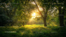 Sunbeams Through Lush Green Forest on a Summer Morning