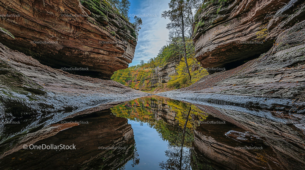 Serene Canyon with Autumn Reflections and Rock Formations