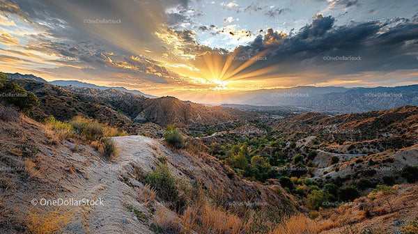 Golden Hour Over Majestic Mountain Landscape