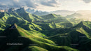 Lush Green Hills and Majestic Mountain Range at Sunrise