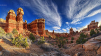 Stunning Red Rock Formations Under a Blue Sky in Desert Canyon