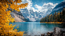 Autumn Mountain Landscape with Turquoise Lake and Yellow Foliage