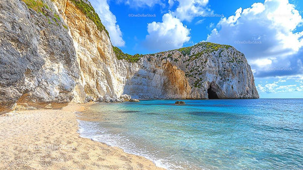 Breathtaking Seaside Cliffs with Turquoise Waters and Beach