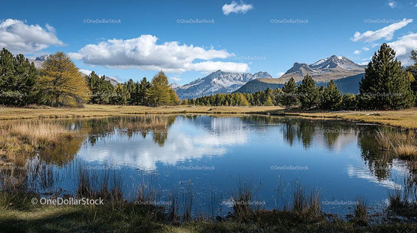 Tranquil Alpine Lake with Stunning Mountain Backdrop