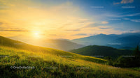 Golden Sunset Over Serene Mountain Landscape