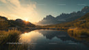 Majestic Sunrise Over Tranquil Lake and Rocky Mountains