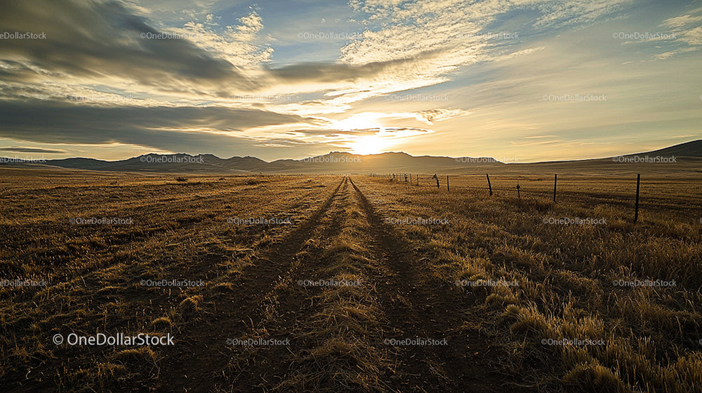 Stunning Sunset Over Open Field with Rural Pathway