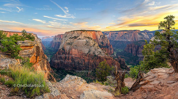 Panoramic View of Zion National Park at Sunset