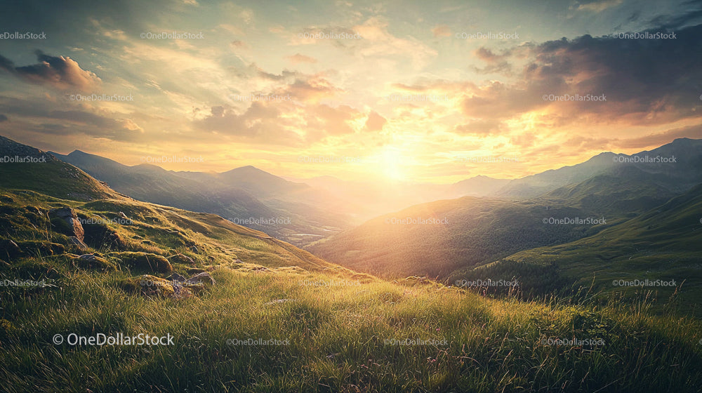 Breathtaking Sunset Over Lush Mountain Landscape