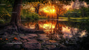 Sunset Reflections Over a Serene Lake Amidst Autumn Trees