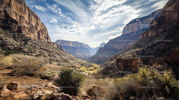 Majestic Grand Canyon with Rugged Cliffs and Dramatic Sky