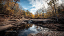 Tranquil Autumn River with Vibrant Foliage and Rocky Banks