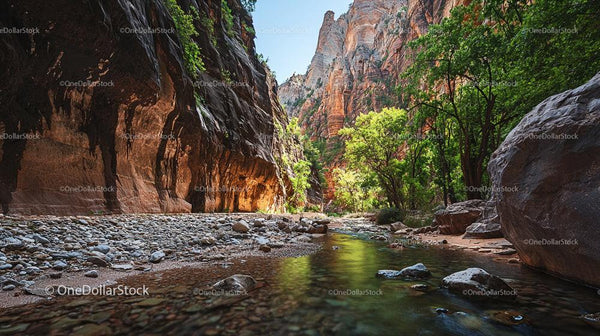 Serene River Flowing Through Majestic Canyon Landscape
