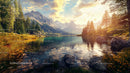 Tranquil Mountain Lake with Pine Trees and Majestic Peaks